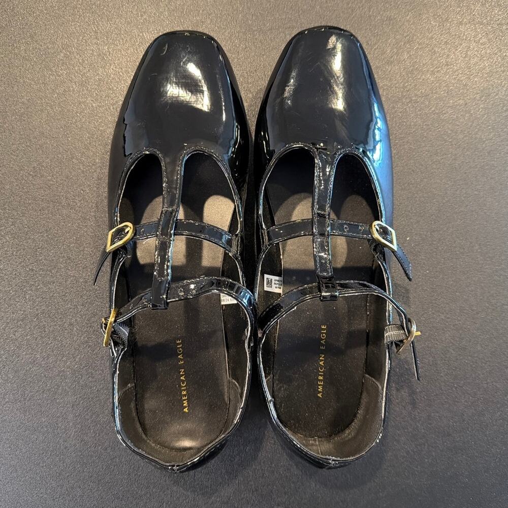 American Eagle Double T-Strap Mary Jane Shoes Women's Size 8 Black Patent - Picture 3 of 6